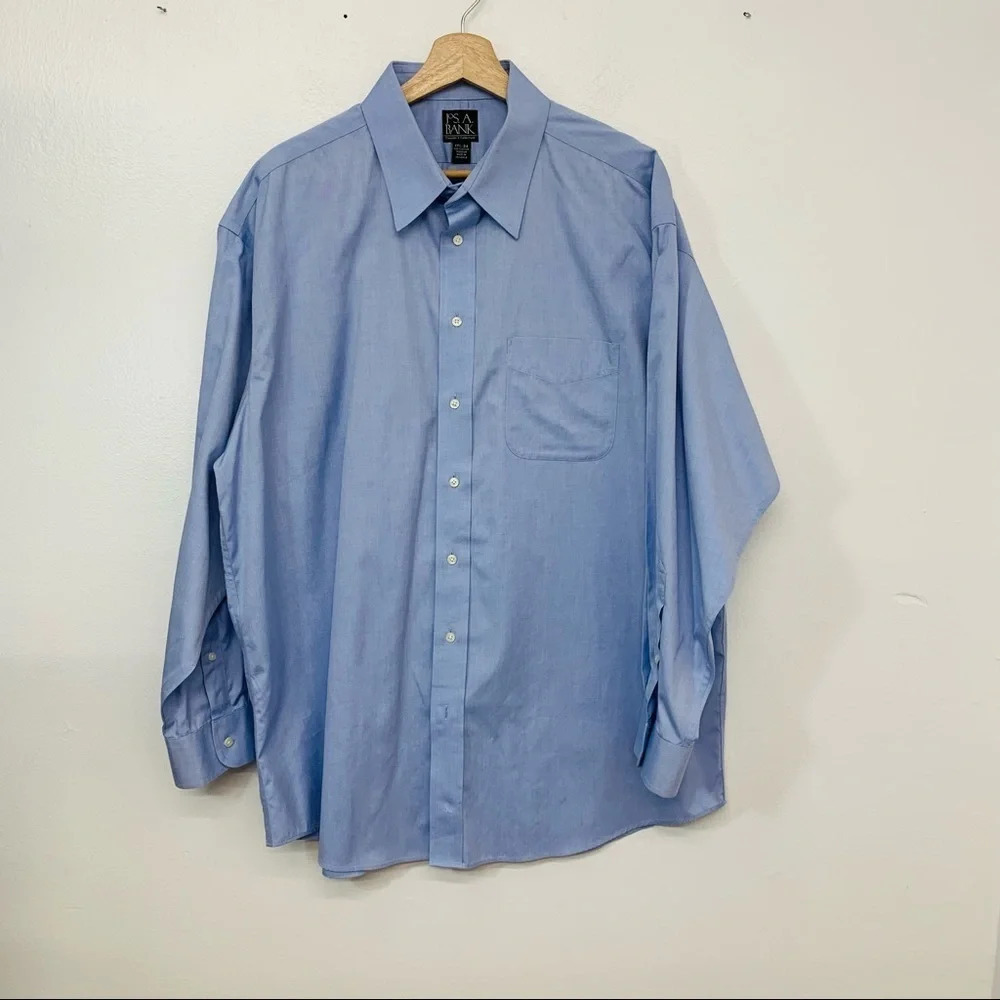 Jos‎ A Bank Travelers Mens Shirt  17.5  Blue Cotton Long Sleeve Workwear Casual